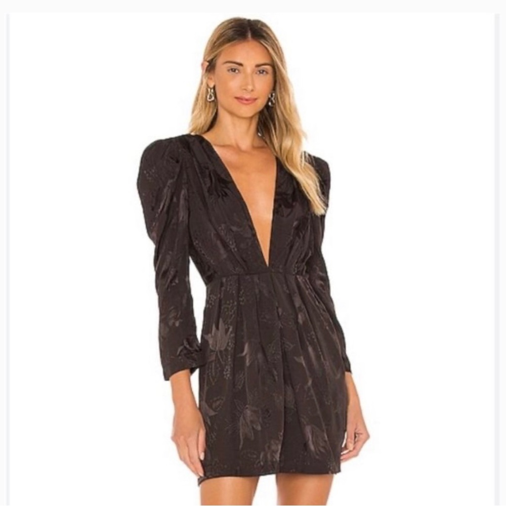 Misa Los Angeles Puff Sleeve Jacquard Dress